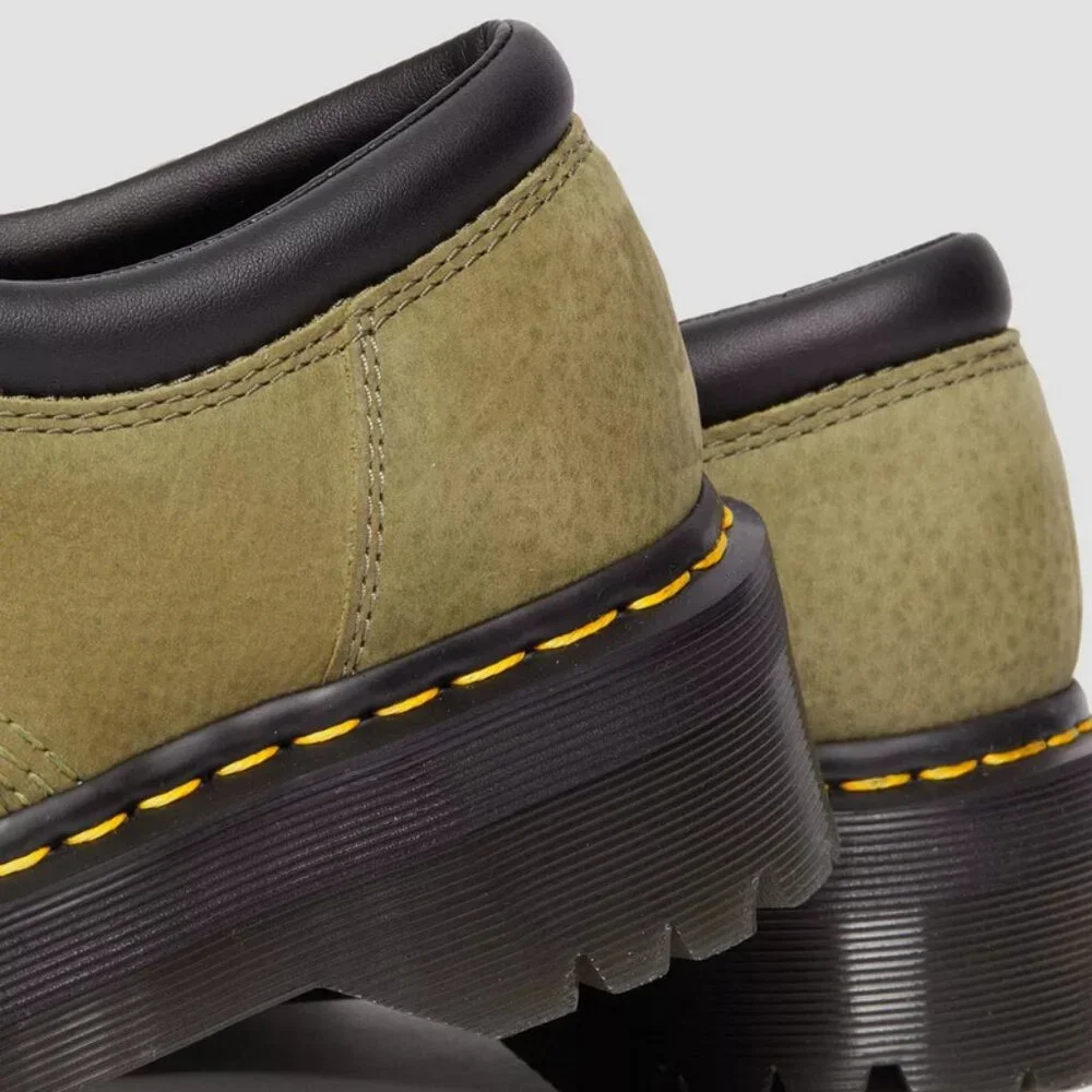 Dr. Martens 8053 Tumbled Nubuck Leather Platform Shoes in Muted Olive — Titan